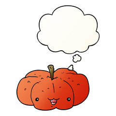 cartoon pumpkin and thought bubble in smooth gradient style