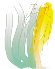 man and woman on a background of yellow and gray-blue spots