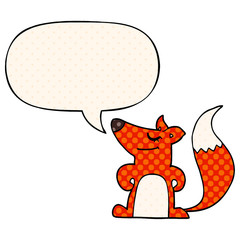 cartoon fox and speech bubble in comic book style