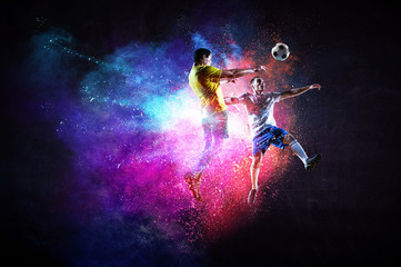 Fototapeta na wymiar Soccer players in action. Mixed media