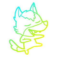 cold gradient line drawing cartoon wolf laughing