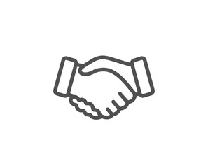 Obraz premium Handshake line icon. Hand gesture sign. Business deal palm symbol. Quality design element. Linear style handshake icon. Editable stroke. Vector