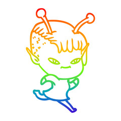 rainbow gradient line drawing cute cartoon alien girl