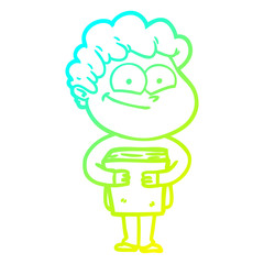 cold gradient line drawing cartoon happy man