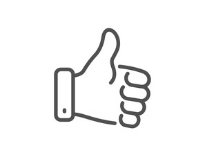 Obraz premium Like hand line icon. Thumbs up finger sign. Gesture symbol. Quality design element. Linear style like hand icon. Editable stroke. Vector