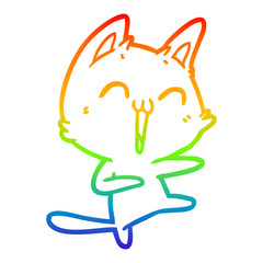 Obraz premium rainbow gradient line drawing happy cartoon cat meowing