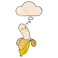 cartoon banana and thought bubble in grunge texture pattern style