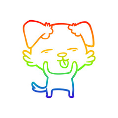 rainbow gradient line drawing cartoon dog sticking out tongue