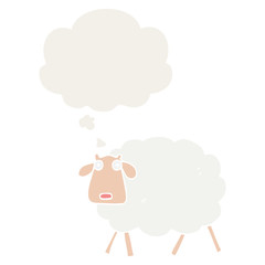 cartoon sheep and thought bubble in retro style