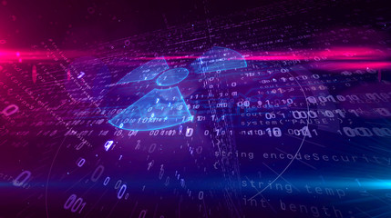 Cyber war with nuclear symbol hologram