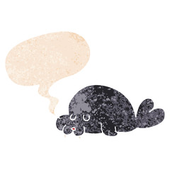 cartoon walrus and speech bubble in retro textured style