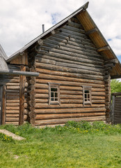 Old church on the outskirts of the Russian village in sunny summer day. Ready photo background.
