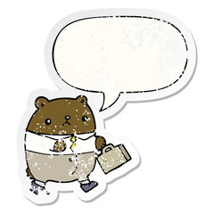 cartoon bear in work clothes and speech bubble distressed sticker