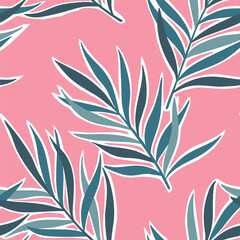 Colorful seamless pattern with tropical exotic leaves - 276699508