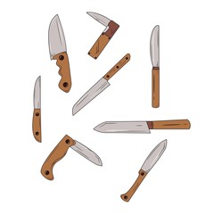 Set of knifes. Knife collection. Vector illustration icon.