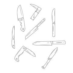 Set of knifes. Black and white simple icons. Vector illustration.