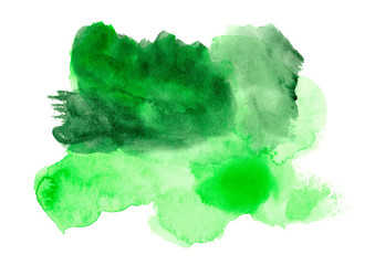 green watercolor abstract background.Colorful strokes on white background