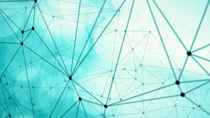 Mint green bokeh circles shapes connect, digital wires transformation