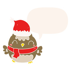 cute christmas owl and speech bubble in retro style