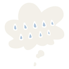 cartoon rain and thought bubble in retro style
