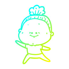 cold gradient line drawing cartoon happy old woman