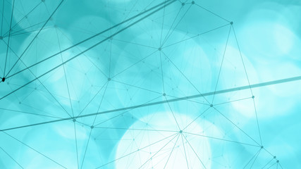 Digital technology transformation triangles shapes connection, mint green bokeh tech graphic
