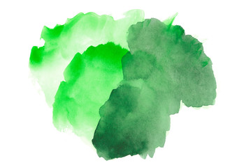 green watercolor abstract background.Colorful strokes on white background