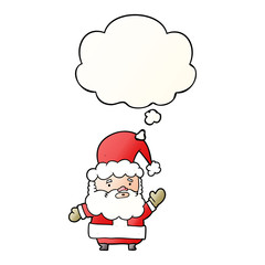 cartoon santa claus and thought bubble in smooth gradient style