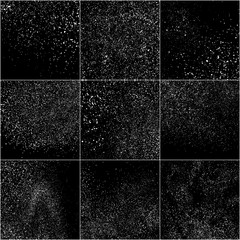 Set of White Grainy Texture Isolated On Black Background. Dust Overlay Texture. Noise Particles. Snow Effects Pack. Digitally Generated Image. Vector Illustration, EPS 10. © sergio34