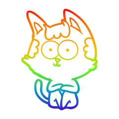 rainbow gradient line drawing happy cartoon cat