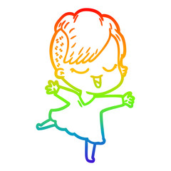rainbow gradient line drawing happy cartoon girl dancing