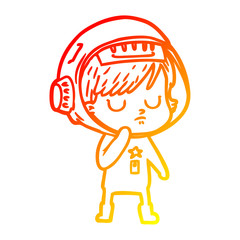 warm gradient line drawing cartoon astronaut woman