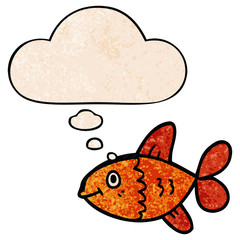 cartoon fish and thought bubble in grunge texture pattern style