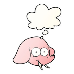 cartoon elephant face and thought bubble in smooth gradient style