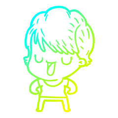 cold gradient line drawing cartoon woman talking