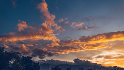 Beautiful sky in the evening and golden clouds