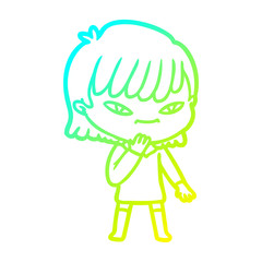 cold gradient line drawing cartoon woman