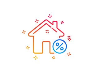 Loan house percent line icon. Discount sign. Credit percentage symbol. Gradient design elements. Linear loan house icon. Random shapes. Vector