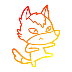 warm gradient line drawing friendly cartoon wolf dancing