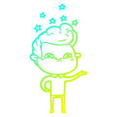 cold gradient line drawing cartoon excited man