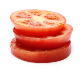 Fresh ripe, red tomato slices isolated on white background