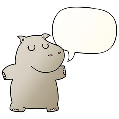 cartoon hippo and speech bubble in smooth gradient style