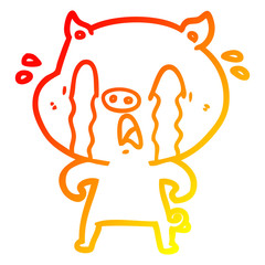 warm gradient line drawing crying pig cartoon