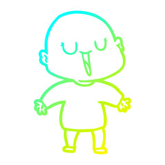 cold gradient line drawing happy cartoon bald man
