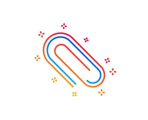 Attach line icon. Attachment paper clip sign. Office stationery object symbol. Gradient design elements. Linear paper clip icon. Random shapes. Vector