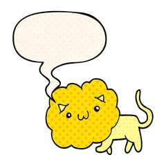 cartoon lion and speech bubble in comic book style