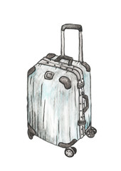 Suitcases for travel on white background, Watercolor illustration.