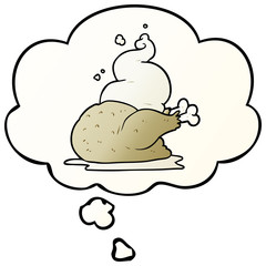 cartoon cooked chicken and thought bubble in smooth gradient style
