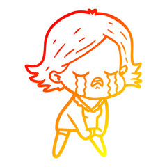 warm gradient line drawing cartoon girl crying