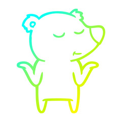 cold gradient line drawing happy cartoon bear shrugging shoulders
